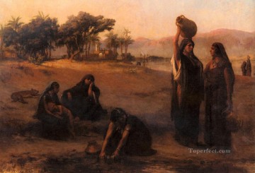 Mujeres sacando agua del Nilo Frederick Arthur Bridgman Pinturas al óleo